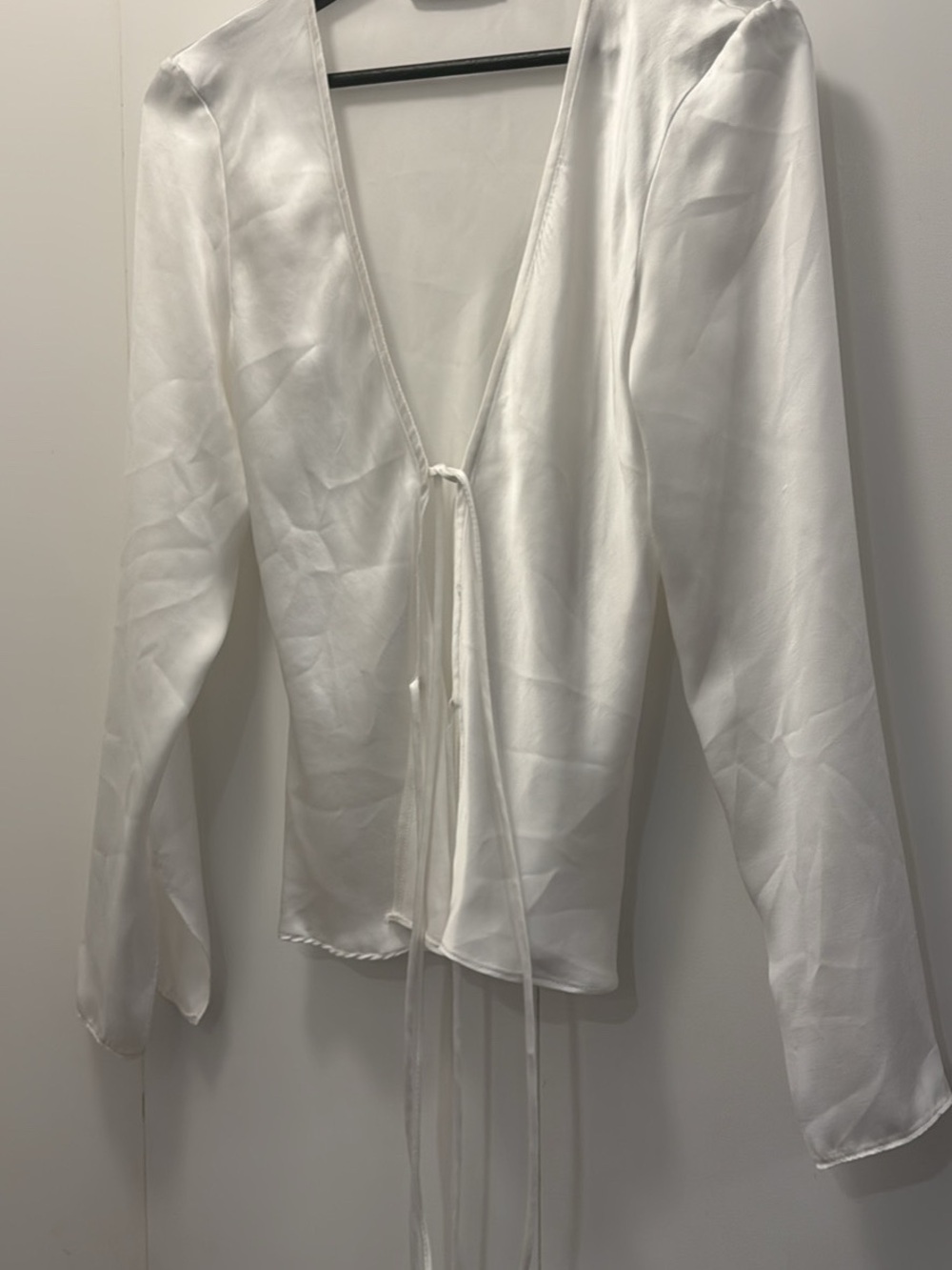 Zara White Satin Tie-Front Camisole Top